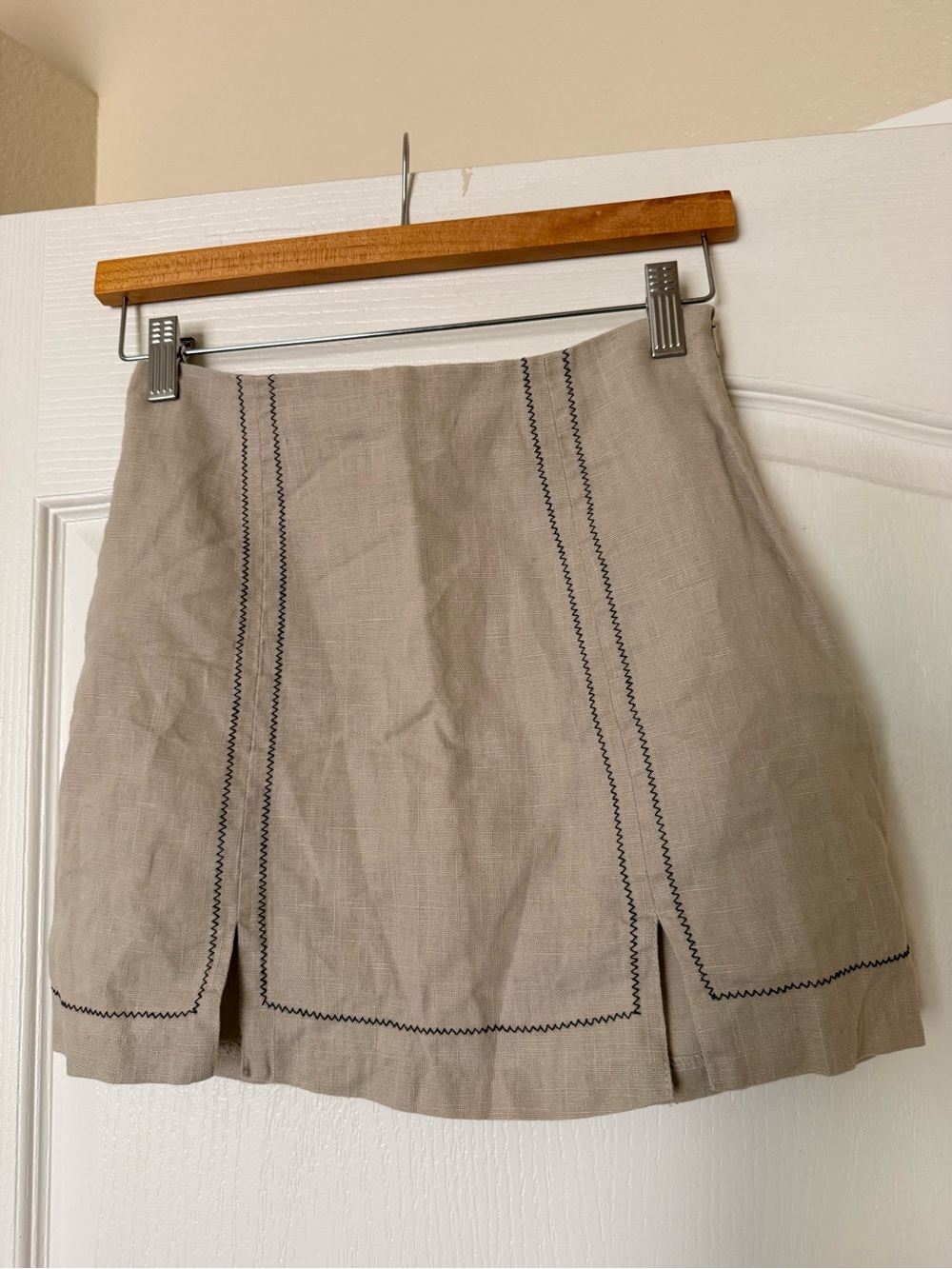 Studio Beige Mini Skirt with Black Contrast Stitching